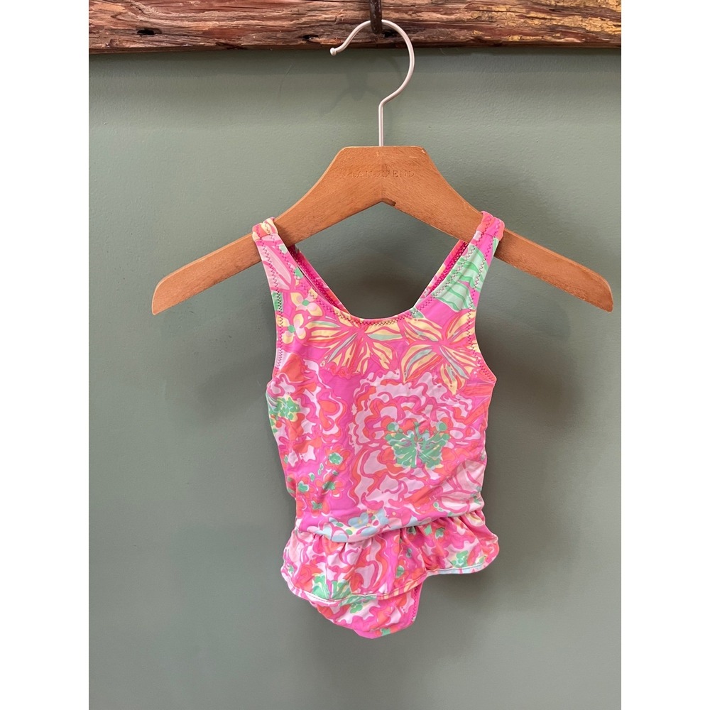 Lilly Pulitzer Baby Girls Pink Floral One Piece Swimsuit Ruffle Bow 12-18 Months